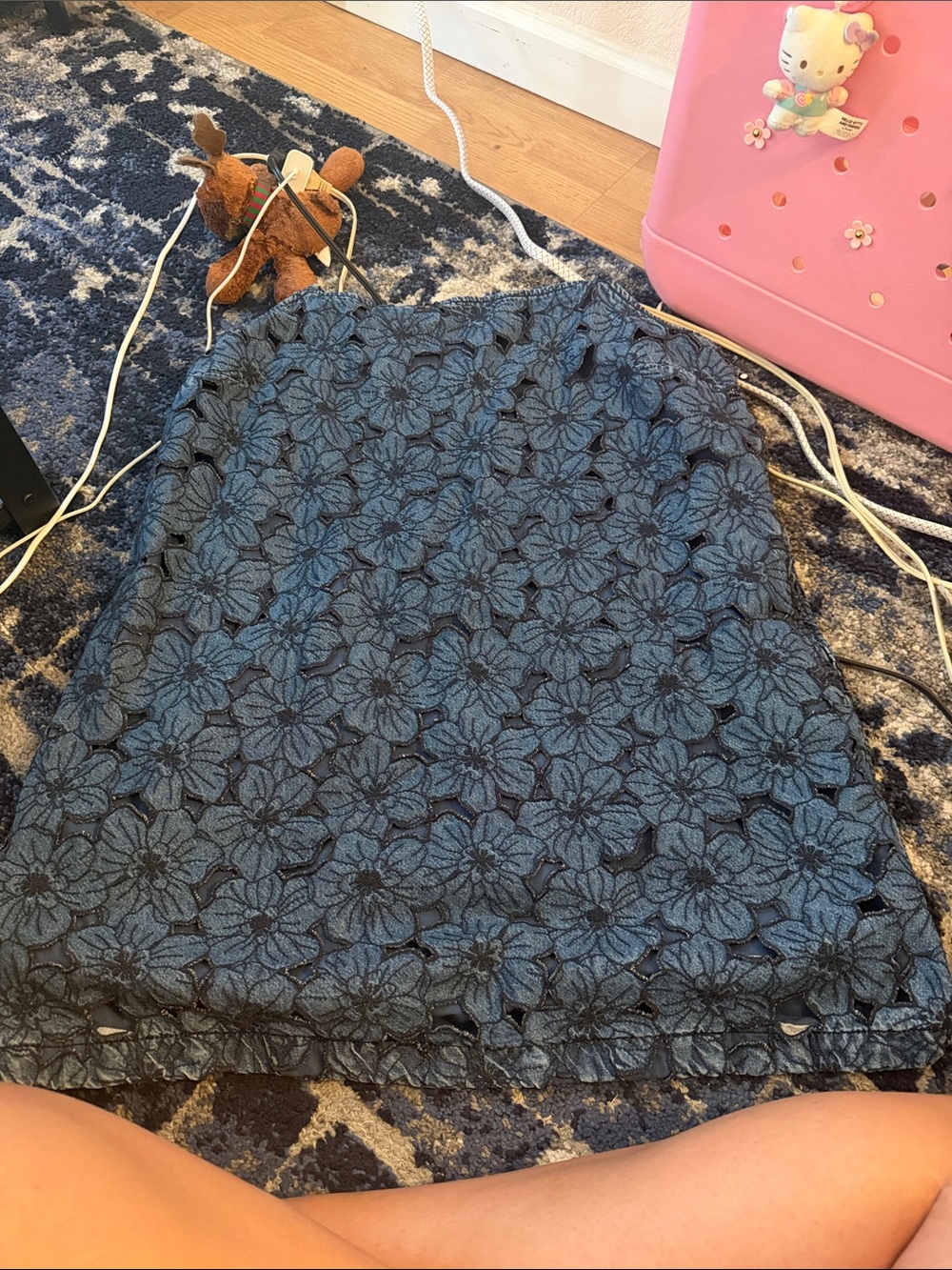 Blue Floral Eyelet Lace Mini Dress - Women